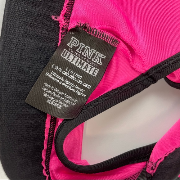 PINK Victoria’s Secret Lounge Sports Bra Sz Large Pink Black Logo - Picture 12 of 15